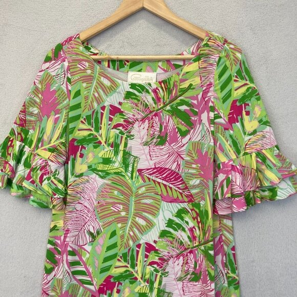 NWT Pappagallo Erika Flutter Sleeve Tropical Shift Dress Medium M Green Pink - Picture 6 of 11
